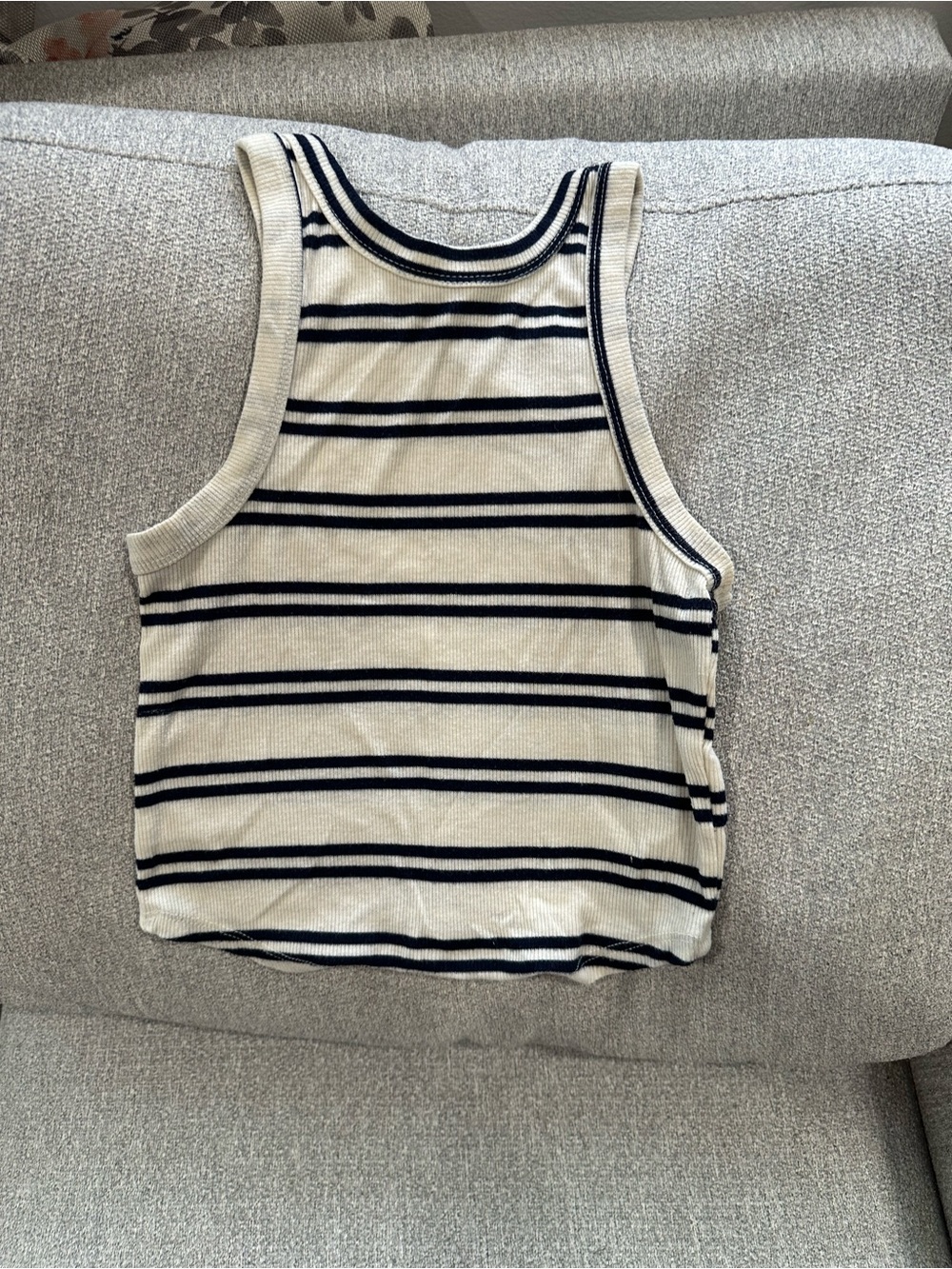 Hippie Rose Ribbed Striped Racerback Tank Top XS Cream Navy